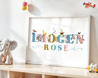 Personalized Nursery Rhyme Name Print | Storybook Nursery Wall Art | Custom Baby Name Sign