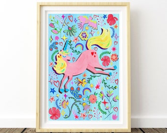 Unicorn Nursery Wall Art, Colourful Nursery Wall Art, Unicorn Decor