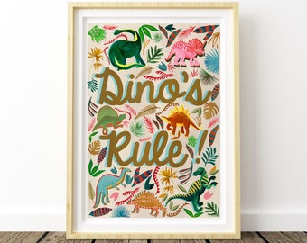 Dinos Rule Print | Dinosaur Nursery Wall Art | Dinosaur Room Decor
