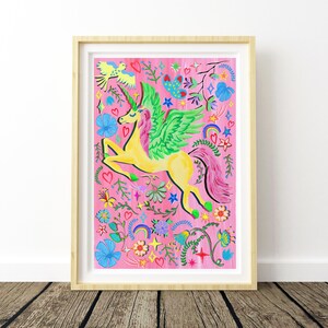 Pink Unicorn Wall Art, Girls room Wall Art, Unicorn Decor