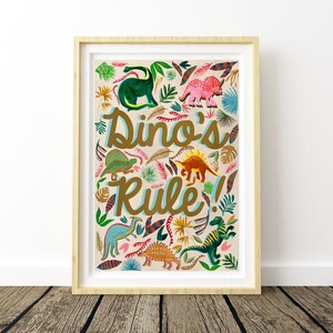 Dino&#39;s Rule Dinosaur Wall Art, Dinosaur Decor, Dinosaur Prints