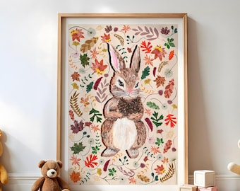 Woodland Bunny Nursery Print | Bunny Nursery Wall Art | Woodland Nursery Decor