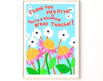 Personalised Teacher Gift, Colourful Thank you Teacher Print