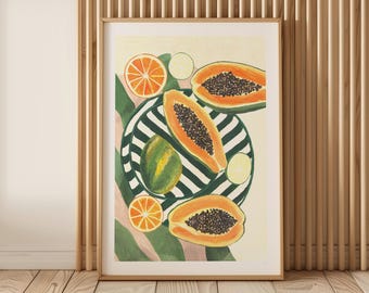 Mediterranean Fruit Still Life Print | Colourful Kitchen Wall Art | Food Illustration