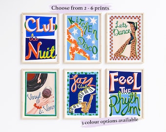 Retro Music Wall Art Prints | Jazz Club, Vinyl Record, Dance Posters