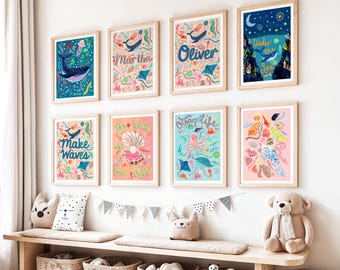 Personalised Sea Life Nursery Print Set | Ocean Animal Gallery Wall | Under the Sea Nursery Decor | Custom Baby Name Wall Art