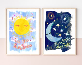 Colourful Nursery Print set, Rainbow Nursery Decor, Framed Print Set