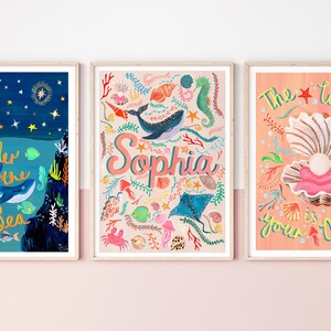 Pink Name Print, Ocean Nursery Art, Framed Under the Sea Decor image 14