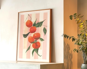 Orange Still Life Print | Mediterranean Kitchen Wall Art | Fruit Illustration