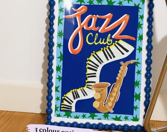 Jazz Club Saxophone Print | Retro Music Wall Art, Colourful Illustration