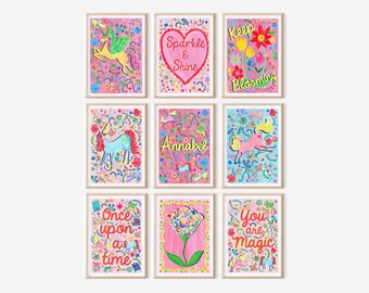 Unicorn Floral Nursery Prints: Magical Girls' Room Wall Art