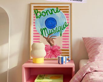 Bonne Musique Print | Retro Colourful Typography Wall Art (3 Colour Options)
