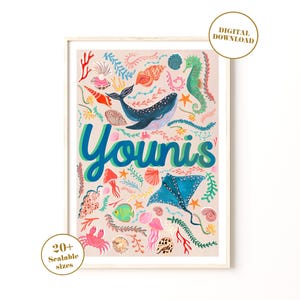 Arte imprimível com nome náutico, download digital personalizado, impressão de nome imprimível