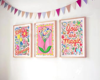 Unicorn Nursery Print Set | Baby Girl Wall Art | Magical Gallery Wall