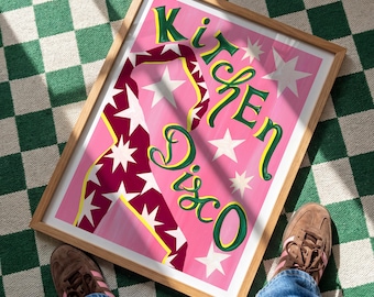 Kitchen Disco Print | Retro Music Wall Art | Colourful Typography Poster