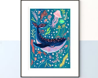 Whale Ocean Art Print | Whale Nursery Wall Art | Ocean Nursery Decor