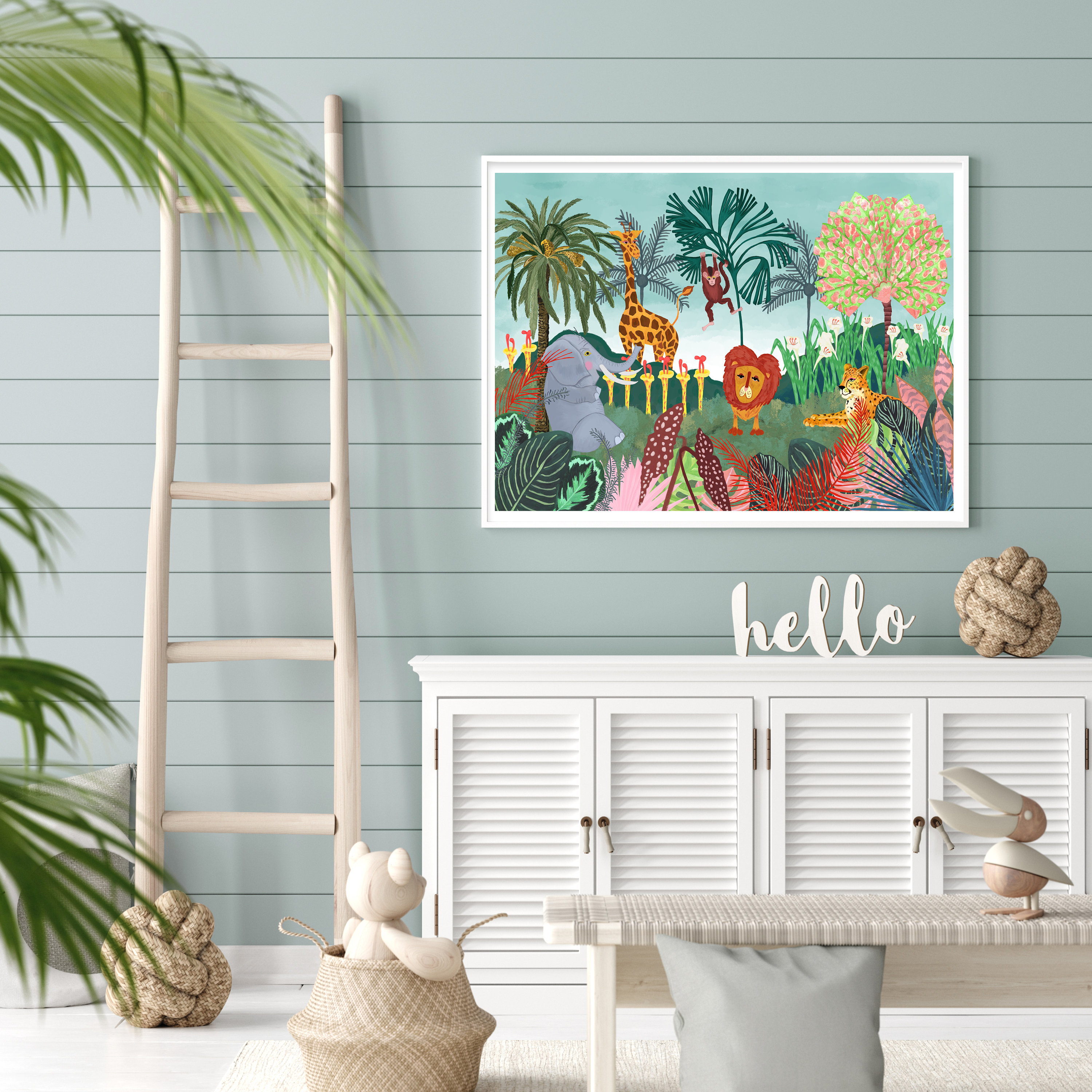 FRAMED Jungle Safari Animal Giclee Art Print Safari Kids Room Etsy