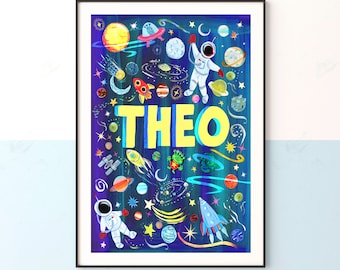 Personalized Space Name Print | Space Nursery Wall Art