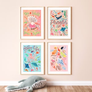 Pink Name Print, Ocean Nursery Art, Framed Under the Sea Decor image 11
