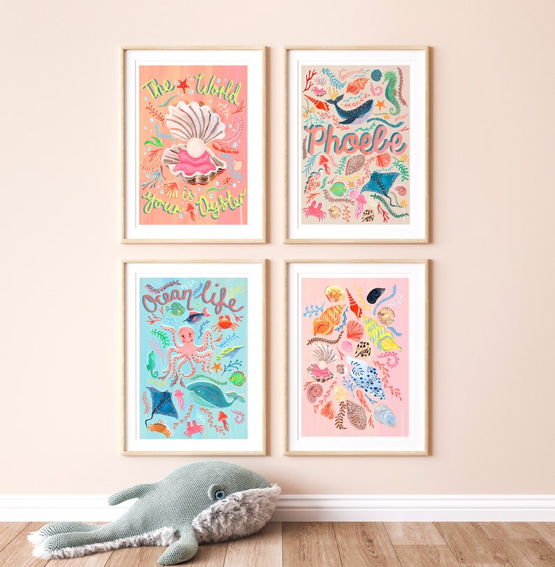 Pink Name Print, Ocean Nursery Art, Framed Under the Sea Decor image 11