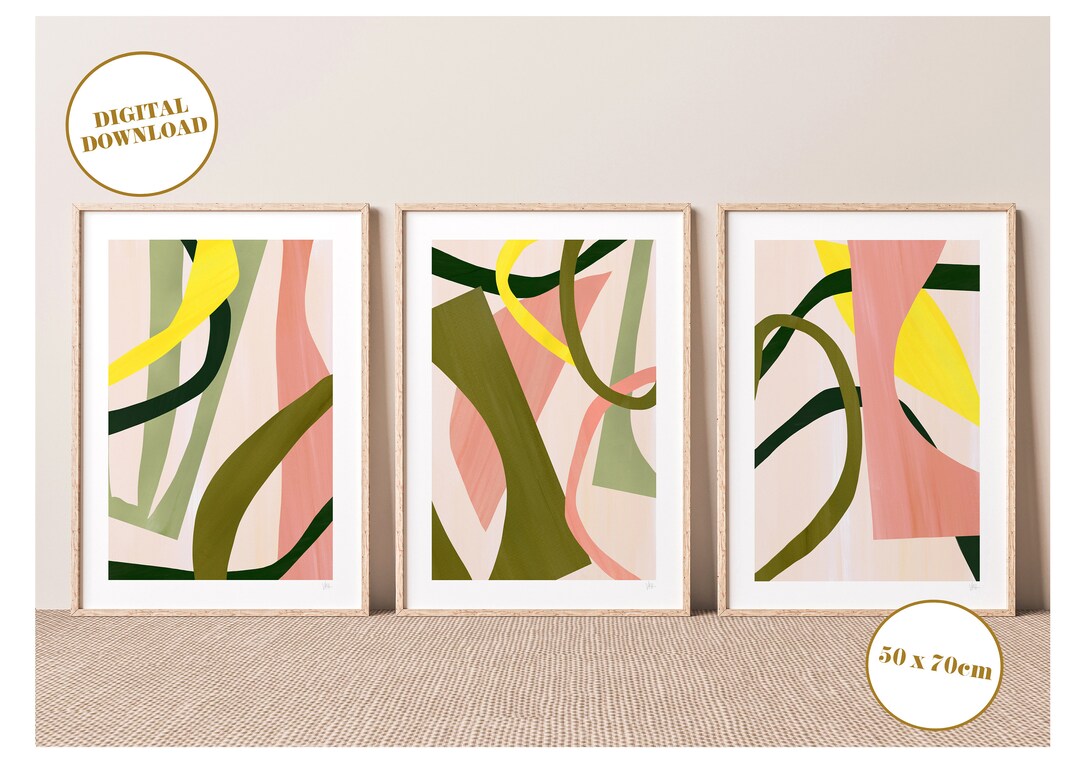 Wandbild zum ausdrucken, 3er Set Abstrakte Wandbilder, druckbares 3er