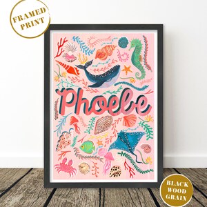 Pink Name Print, Ocean Nursery Art, Framed Under the Sea Decor image 17