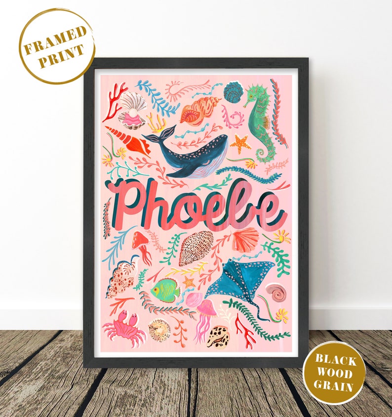 Pink Name Print, Ocean Nursery Art, Framed Under the Sea Decor image 17