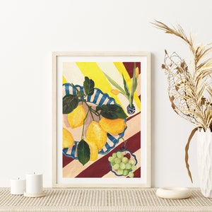 Lemons Fruit Print, Vintage Lemons Print, Kitchen Still Life