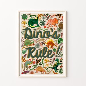 Dino&#39;s Rule Dinosaur Print, Dinosaur Decor, Dinosaur Gifts