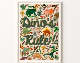 Dinosaur Art Print, Earth Tone Dino Decor