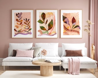 Warm Botanical Wall Art Set | Terracotta Botanical Prints | Earthy Gallery Wall Decor