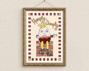 Humpty Dumpty Nursery Print – Hand-Painted Storybook Illustration
