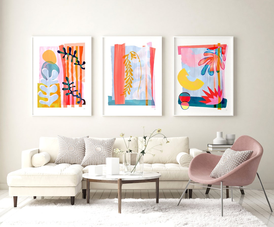 FRAMED Colourful Abstract Print Set, Abstract Seaweed Gallery Wall Set ...