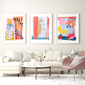 Colourful Abstract Print Set, Abstract Leaf, Colourful Gallery Wall Set