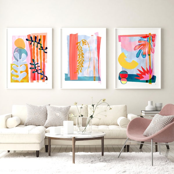 FRAMED Colourful Abstract Print Set, Abstract Seaweed Gallery Wall Set, Set of Two Three Prints