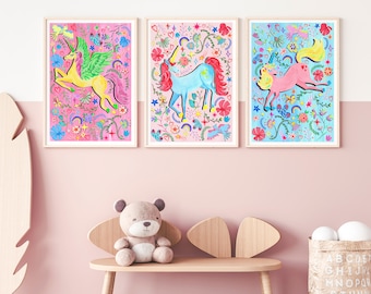 Unicorn Nursery Print Set | Girls Bedroom Wall Art | Magical Gallery Wall