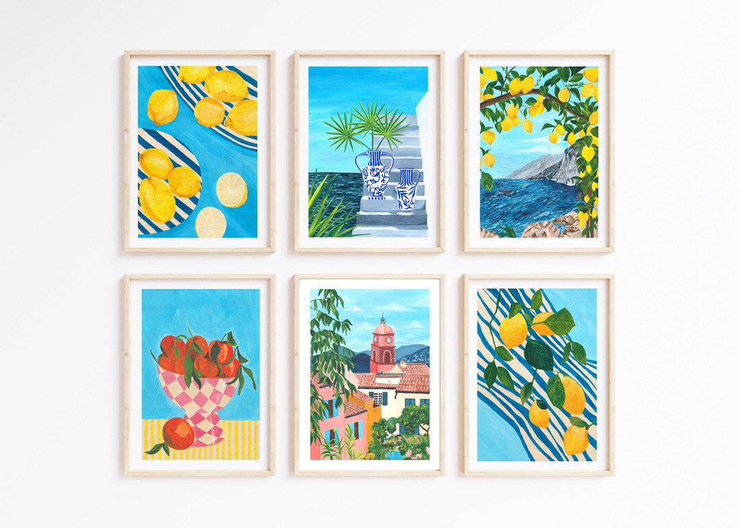 set of three mediterranean kitchen prints | framed... Mediterranean Fruit Print Set: Hand-painted Rustic Kitchen Wall Art - Etsy