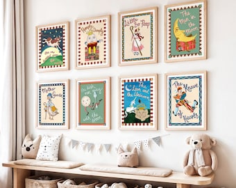 Nursery Rhyme Print Set – Hand-Painted Storybook Wall Art