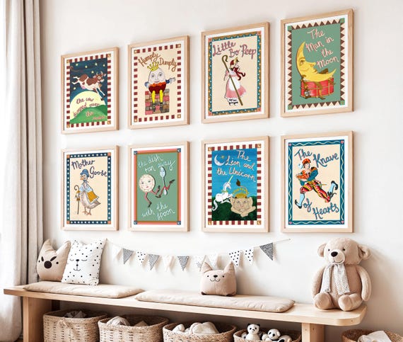 Nursery Rhyme Print Set – Hand-Painted Storybook Wall Art