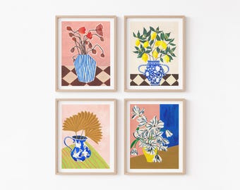 Colourful Vase Wall Art Set | Floral Gallery Wall Prints | Modern Still Life Decor