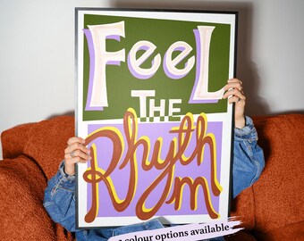 Feel The Rhythm Print | Retro Music Poster | Colourful Typography Wall Art