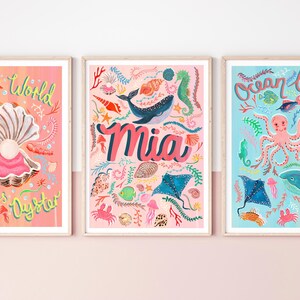 Pink Name Print, Ocean Nursery Art, Framed Under the Sea Decor image 13