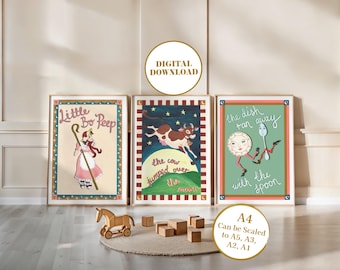 Nursery Rhyme Prints | Little Bo Peep, Cow Jumped Moon, Dish Spoon (Digital Download)