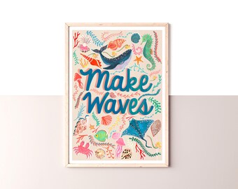 Make Waves Print | Ocean Nursery Wall Art | Coastal Sea Life Decor