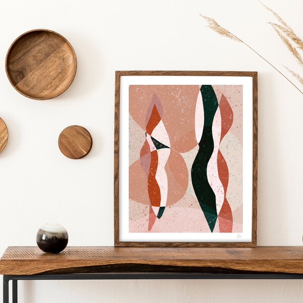 Burnt Orange Abstract Leaf Print, Modern Abstract Art, Neutral Wall Art