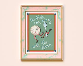 Dish and Spoon Nursery Rhyme Print – Whimsical Kids' Room Wall Art