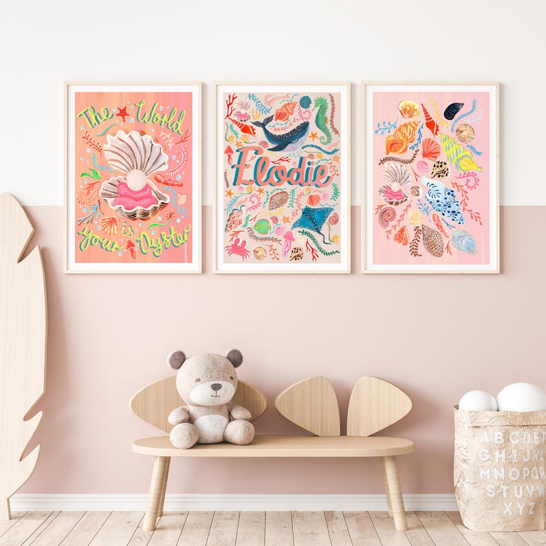 Pink Name Print, Ocean Nursery Art, Framed Under the Sea Decor image 8
