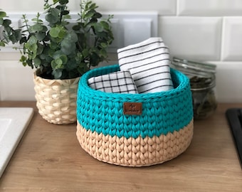 Cesta de almacenamiento de algodón, cesta redonda de ganchillo, organizador de cuarto de bebé, organizador de baño