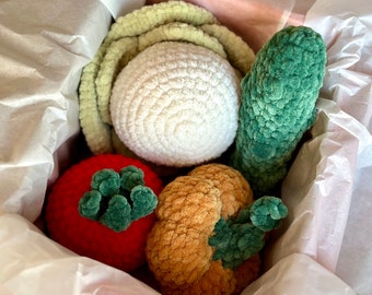 Crochet set vegetables play kitchen toy, Montessori cotton set toys, Crochet vegetables and fruit, ECO-friendly toys