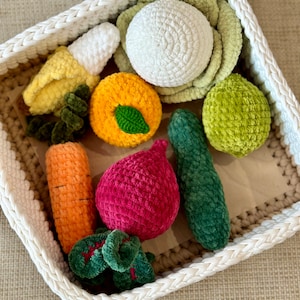 Crochet set vegetables play kitchen toy, Montessori cotton set toys, Crochet vegetables and fruit, ECO-friendly toys